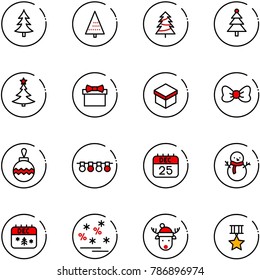 line vector icon set - christmas tree vector, gift, bow, ball, garland, 25 dec calendar, snowman, sale, deer hat, star medal