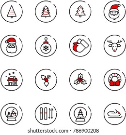 line vector icon set - christmas tree vector, santa claus, ball, gloves, deer, house, holly, wreath, snowball, ski, snowmobile