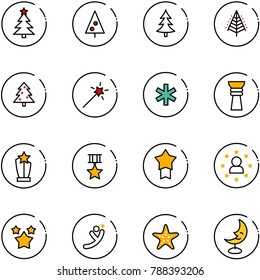 line vector icon set - christmas tree vector, Magic wand, ambulance star, award, medal, man, stars, flying, starfish, moon lamp