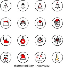 line vector icon set - christmas tree vector, gift, santa claus, sock, ball, snowflake, snowman, hat, sale, thermometer