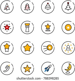 line vector icon set - christmas tree vector, star, award, medal, first satellite, man, flying, starfish, rocket, moon lamp