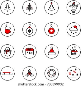 line vector icon set - christmas tree vector, santa claus, glove, ball, snowfall, snowman, calendar, hat, house, sleigh, holly, wreath, sale