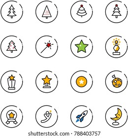 line vector icon set - christmas tree vector, Magic wand, star, award, medal, moon flag, flying man, rocket, lamp