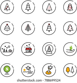 line vector icon set - christmas tree vector, landscape, house, snowball, hand sproute, money, palm, forest