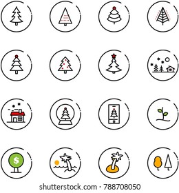 line vector icon set - christmas tree vector, landscape, house, snowball, mobile, sproute, money, palm, forest