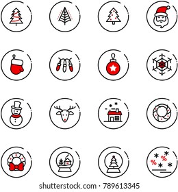 line vector icon set - christmas tree vector, santa claus, glove, garland, ball, snowflake, snowman, deer, house, wreath, snowball, sale