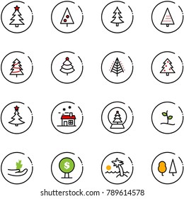 line vector icon set - christmas tree vector, house, snowball, sproute, hand, money, palm, forest