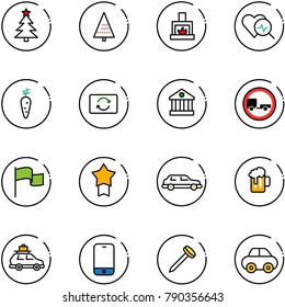 line vector icon set - christmas tree vector, fireplace, heart diagnosis, carrot, card exchange, bank, no trailer road sign, flag, star medal, limousine, beer, car baggage, mobile phone, nail