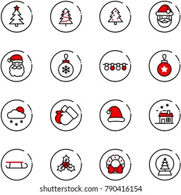 line vector icon set - christmas tree vector, santa claus, ball, garland, snowfall, gloves, hat, house, sleigh, holly, wreath, snowball