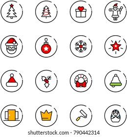 line vector icon set - christmas tree vector, gift, santa claus, ball, snowflake, star, hat, holly, wreath, bell, doors, crown, paint roller, russian doll