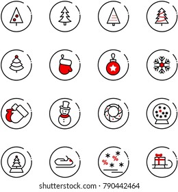 line vector icon set - christmas tree vector, glove, ball, snowflake, gloves, snowman, wreath, snowball, snowmobile, sale, sleigh gift