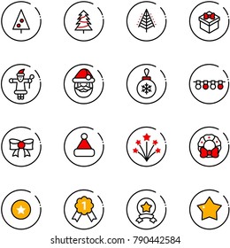 line vector icon set - christmas tree vector, gift, santa claus, ball, garland, bow, hat, firework, wreath, star medal, gold