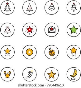 line vector icon set - christmas tree vector, star, letter, award, medal, moon flag, stars, flying man, starfish, lamp