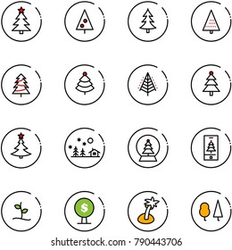 line vector icon set - christmas tree vector, landscape, snowball, mobile, sproute, money, palm, forest