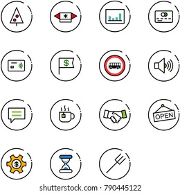 line vector icon set - christmas tree vector, candy, statistics, credit card, tap pay, dollar flag, no bus road sign, volume max, chat, hot tea, agreement, open, money managemet, sand clock