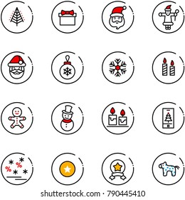 line vector icon set - christmas tree vector, gift, santa claus, ball, snowflake, candle, cake man, snowman, mobile, sale, star medal, toy horse