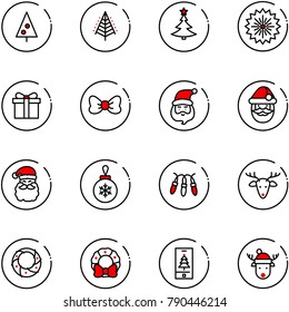 line vector icon set - christmas tree vector, firework, gift, bow, santa claus, ball, garland, deer, wreath, mobile, hat