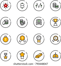 line vector icon set - christmas star vector, bitcoin, monero, coin, money chest, win cup, gold medal, crown