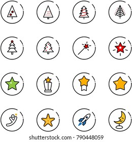 line vector icon set - christmas tree vector, Magic wand, star, award, medal, flying man, starfish, rocket, moon lamp