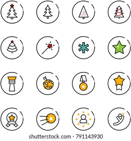 line vector icon set - christmas tree vector, Magic wand, ambulance star, award, moon flag, medal, first satellite, man, flying
