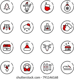 line vector icon set - christmas tree vector, santa claus, glove, ball, garland, snowfall, fireplace, gloves, calendar, hat, deer, house, holly, wreath, ski, snowmobile