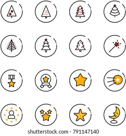 line vector icon set - christmas tree vector, Magic wand, star medal, first satellite, man, stars, starfish, moon lamp