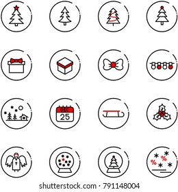 line vector icon set - christmas tree vector, gift, bow, garland, landscape, 25 dec calendar, sleigh, holly, angel, snowball, sale