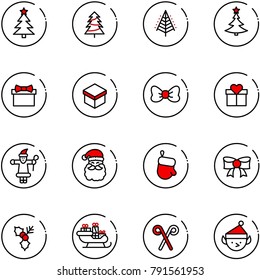 line vector icon set - christmas tree vector, gift, bow, santa claus, glove, holly, sleigh, stick, elf