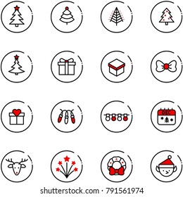 line vector icon set - christmas tree vector, gift, bow, garland, calendar, deer, firework, wreath, elf