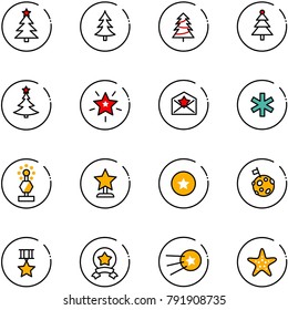 line vector icon set - christmas tree vector, star, letter, ambulance, award, medal, moon flag, first satellite, starfish