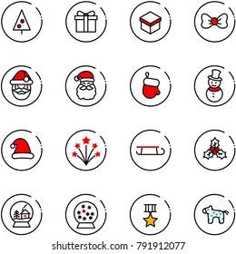 line vector icon set - christmas tree vector, gift, bow, santa claus, glove, snowman, hat, firework, sleigh, holly, snowball house, star medal, toy horse