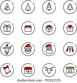 line vector icon set - christmas tree vector, gift, santa claus, garland, bell, calendar, deer