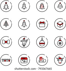 line vector icon set - christmas tree vector, gift, bow, santa claus, ball, garland, calendar, sleigh, deer hat