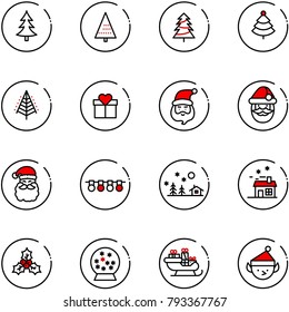 line vector icon set - christmas tree vector, gift, santa claus, garland, landscape, house, holly, snowball, sleigh, elf