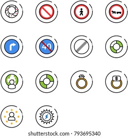 line vector icon set - christmas wreath vector, prohibition road sign, no pedestrian, cart horse, only right, end minimal speed limit, lifebuoy, man globe, circle chart, diamond ring, finger, star
