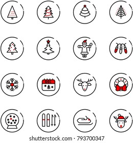 line vector icon set - christmas tree vector, santa claus, garland, snowflake, calendar, deer, wreath, snowball, ski, snowmobile, hat