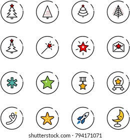 line vector icon set - christmas tree vector, Magic wand, star, letter, ambulance, medal, flying man, starfish, rocket, moon lamp