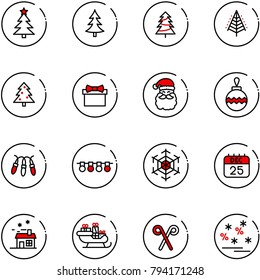 line vector icon set - christmas tree vector, gift, santa claus, ball, garland, snowflake, 25 dec calendar, house, sleigh, stick, sale