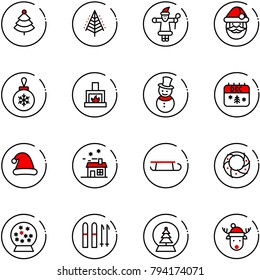 line vector icon set - christmas tree vector, santa claus, ball, fireplace, snowman, calendar, hat, house, sleigh, wreath, snowball, ski, deer