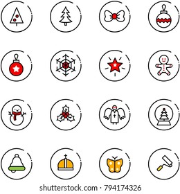 line vector icon set - christmas tree vector, bow, ball, snowflake, star, cake man, snowman, holly, angel, snowball, bell, crown, butterfly, paint roller