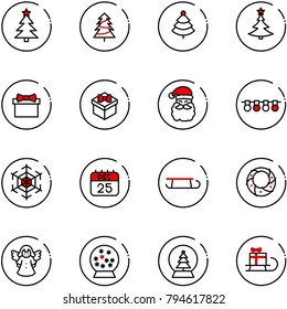 line vector icon set - christmas tree vector, gift, santa claus, garland, snowflake, 25 dec calendar, sleigh, wreath, angel, snowball