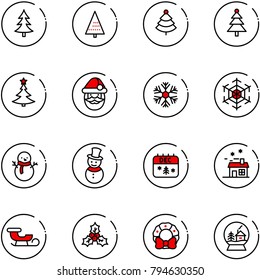 line vector icon set - christmas tree vector, santa claus, snowflake, snowman, calendar, house, sleigh, holly, wreath, snowball