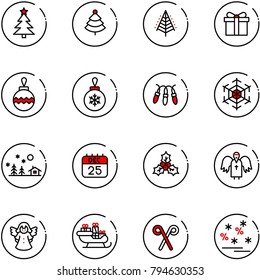 line vector icon set - christmas tree vector, gift, ball, garland, snowflake, landscape, 25 dec calendar, holly, angel, santa sleigh, stick, sale