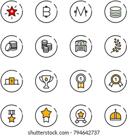 line vector icon set - christmas star vector, bitcoin, monero, coin, money chest, golden branch, pedestal, gold cup, medal, crown