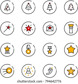 line vector icon set - christmas tree vector, Magic wand, star, letter, award, medal, first satellite, man, flying, starfish
