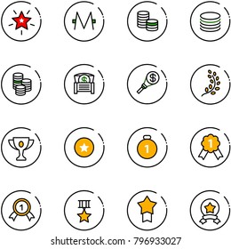 line vector icon set - christmas star vector, monero, coin, money chest, torch, golden branch, gold cup, medal