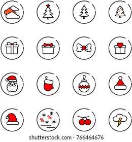 line vector icon set - clouds vector, christmas tree, gift, bow, santa claus, glove, ball, hat, sale, rowanberry, storm