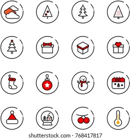 line vector icon set - clouds vector, christmas tree, gift, sock, ball, snowman, calendar, hat, snowball house, rowanberry, thermometer