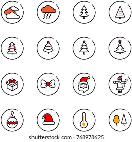 line vector icon set - clouds vector, storm, christmas tree, gift, bow, santa claus, ball, hat, thermometer, forest