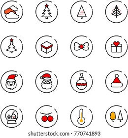 line vector icon set - clouds vector, christmas tree, gift, bow, santa claus, ball, hat, snowball house, rowanberry, thermometer, forest